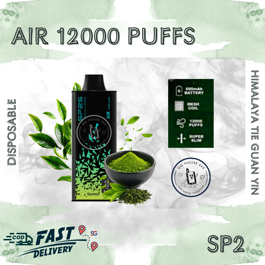 SP2 Air 12000 Himalaya Tea Guan Yin vape from SG Vape House QQ 443, smooth nicotine and long-lasting puffs