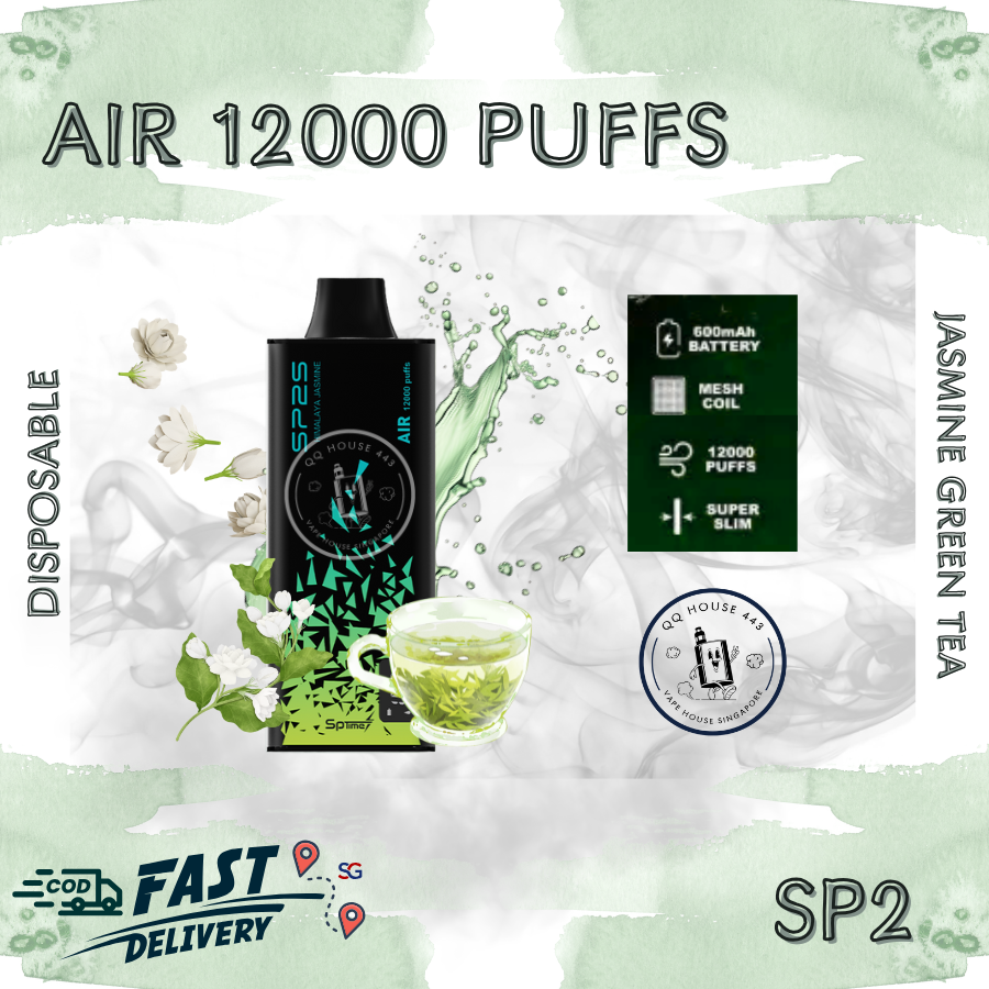 SP2 Air 12000 Jasmine Green Tea vape from SG Vape House QQ 443, smooth nicotine and long-lasting puffs