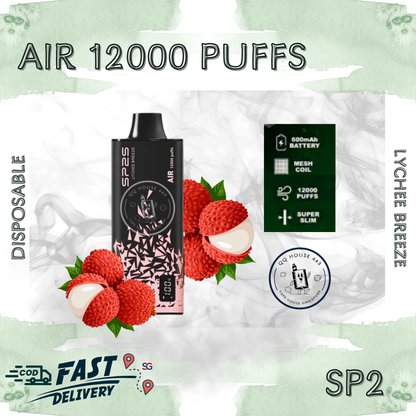 SP2 Air 12000 Lychee Breeze vape from SG Vape House QQ 443, smooth nicotine and long-lasting puffs
