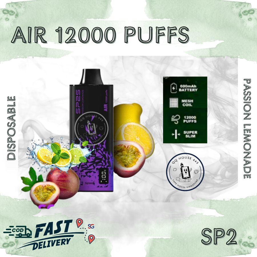 SP2 Air 12000 Passion Lemonade vape from SG Vape House QQ 443, smooth nicotine and long-lasting puffs