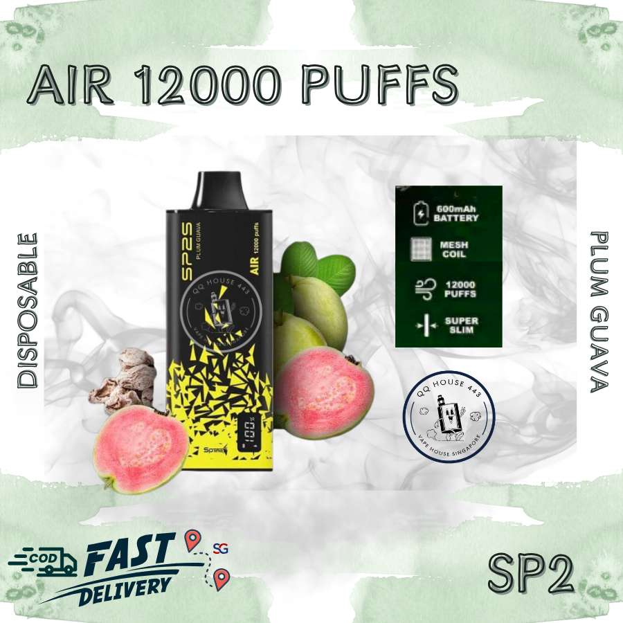 SP2 Air 12000 Plum Guava vape from SG Vape House QQ 443, smooth nicotine and long-lasting puffs