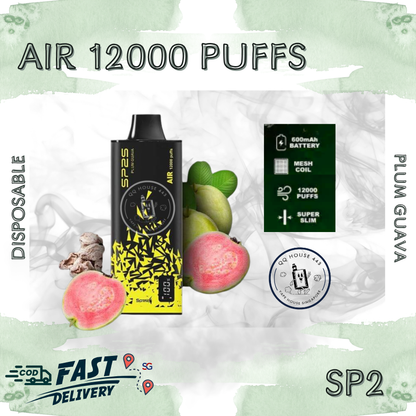 SP2 Air 12000 Plum Guava vape from SG Vape House QQ 443, smooth nicotine and long-lasting puffs
