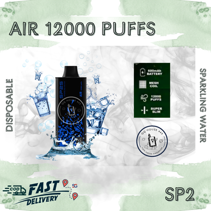 SP2 Air 12000 Sparkling Water vape from SG Vape House QQ 443, smooth nicotine and long-lasting puffs