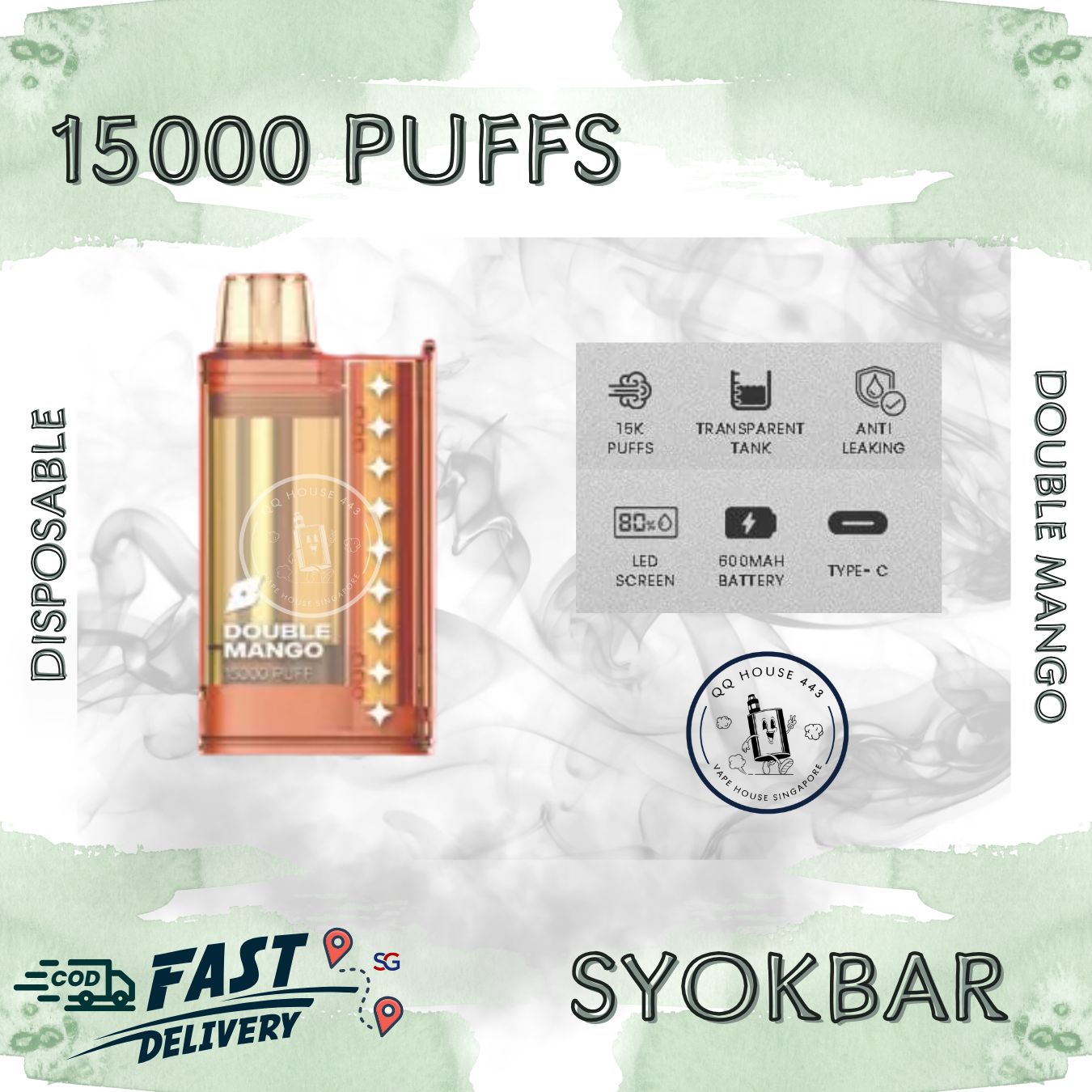 Syokbar 15000 disposable vape – Double Mango – Buy in Singapore | SG Vape House QQ 443