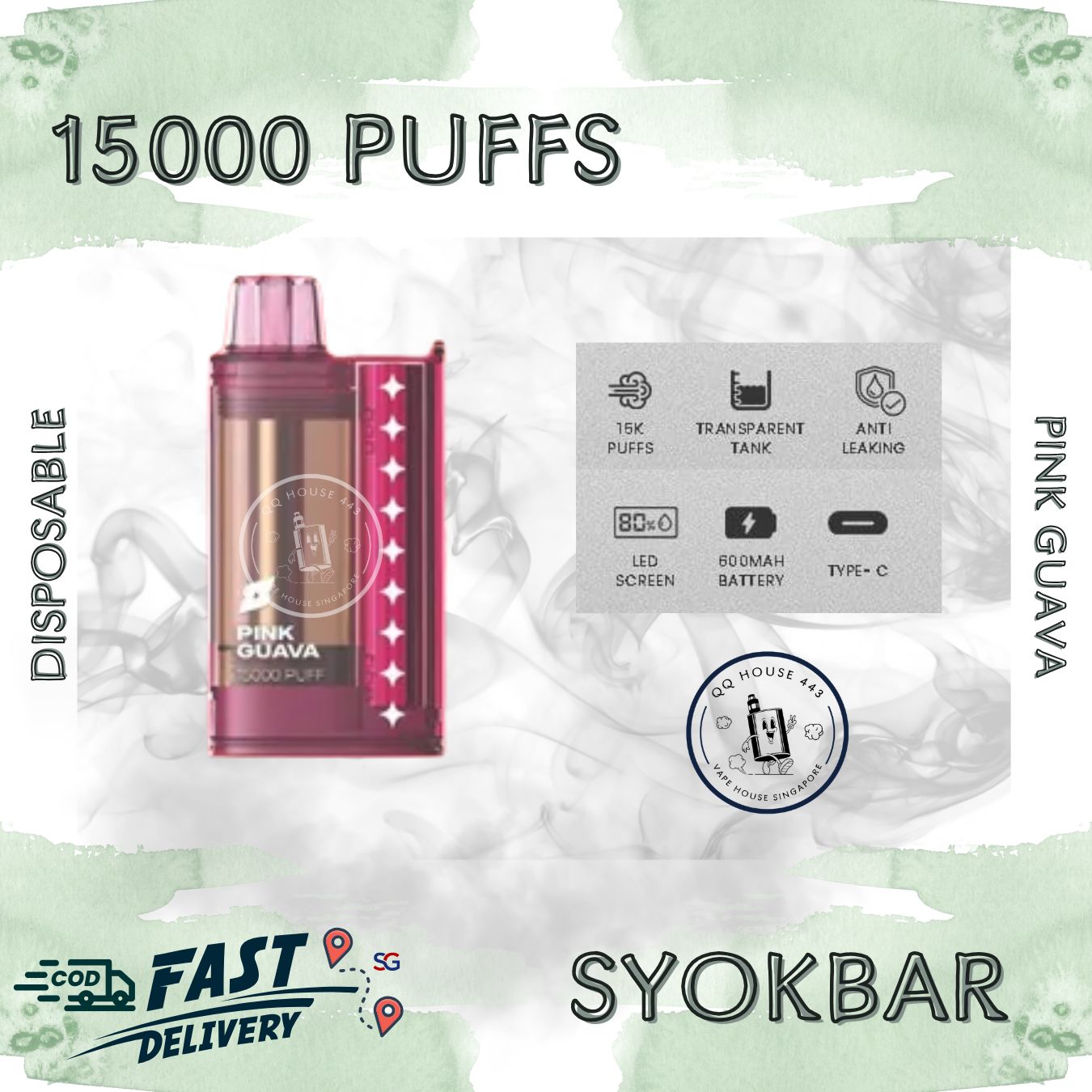 Syokbar 15000 disposable vape – Pink Guava – Buy in Singapore | SG Vape House QQ 443