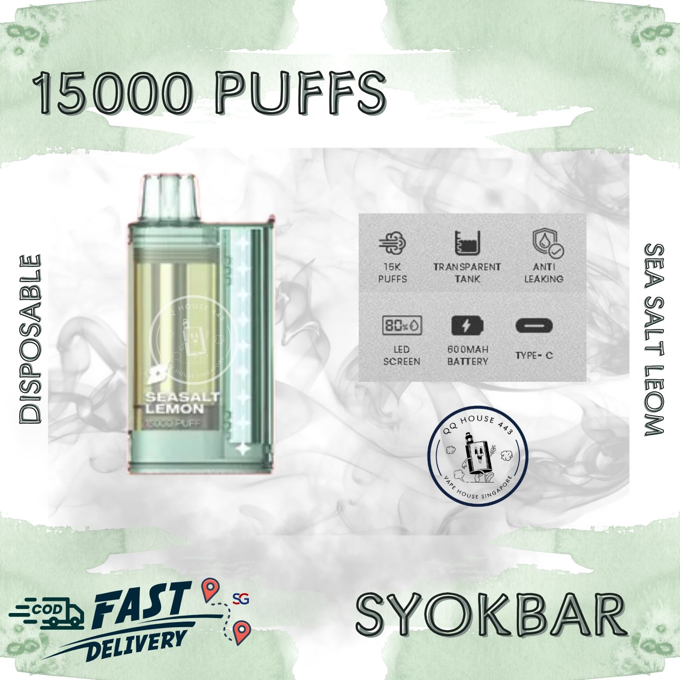 Syokbar 15000 disposable vape – Sea Salt Lemon – Buy in Singapore | SG Vape House QQ 443