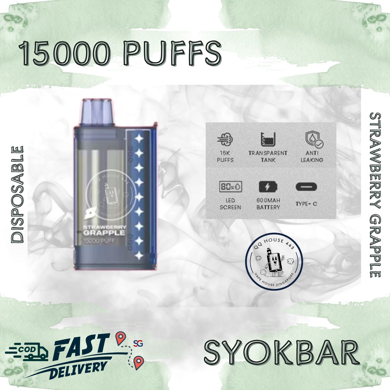 Syokbar 15000 disposable vape – Strawberry Grapple – Buy in Singapore | SG Vape House QQ 443