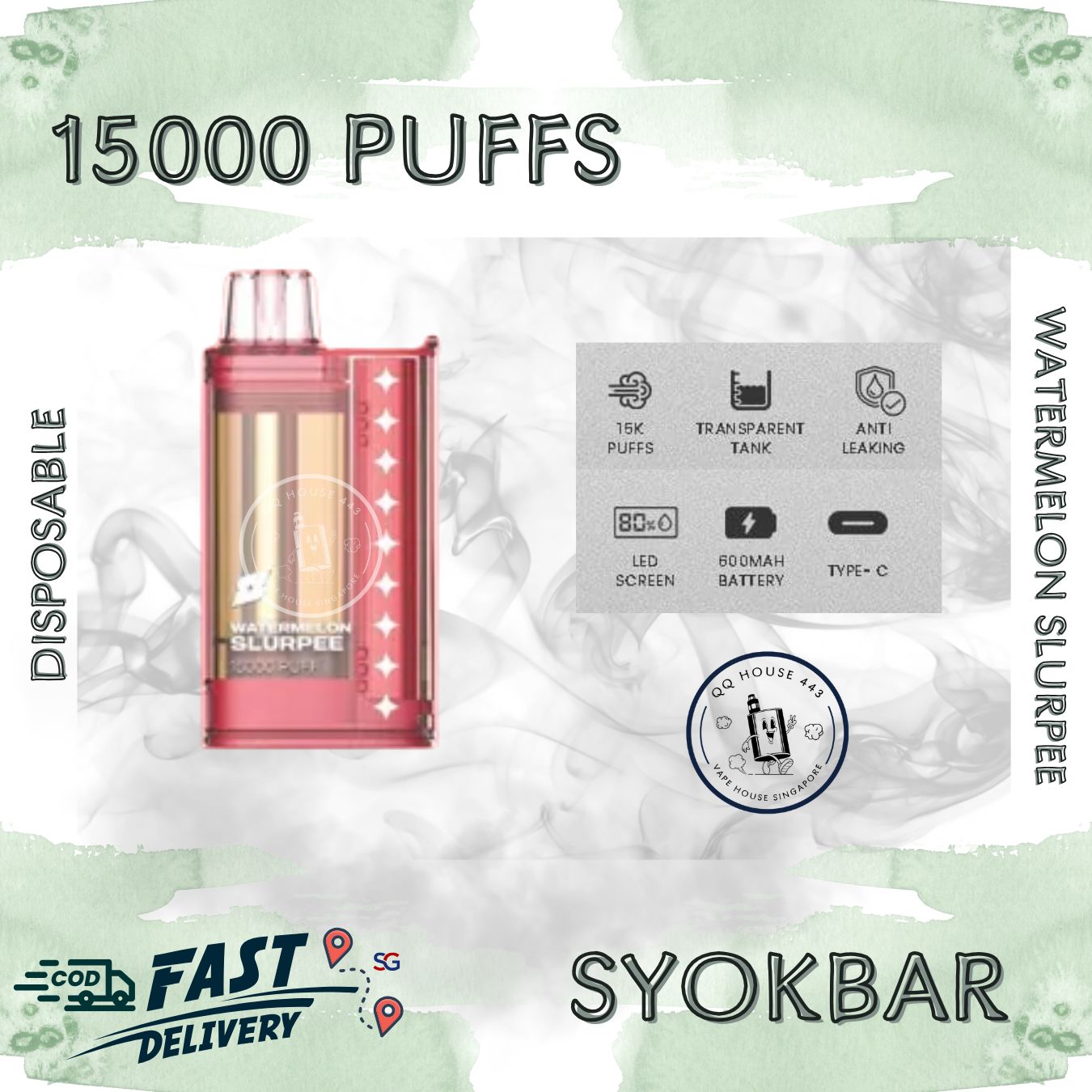 Syokbar 15000 disposable vape – Watermelon Slurpee – Buy in Singapore | SG Vape House QQ 443