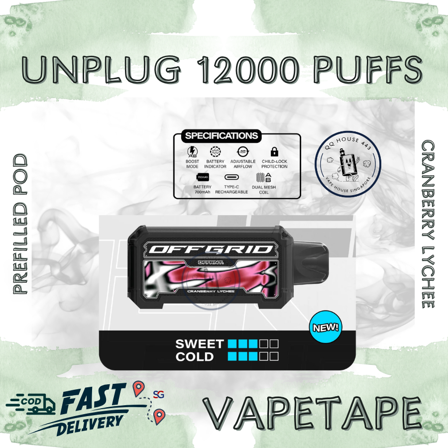 Vapetape Unplug/Offgrid 12000 Puffs disposable vape - Cranberry Lychee