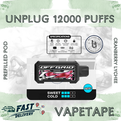 Vapetape Unplug/Offgrid 12000 Puffs disposable vape - Cranberry Lychee