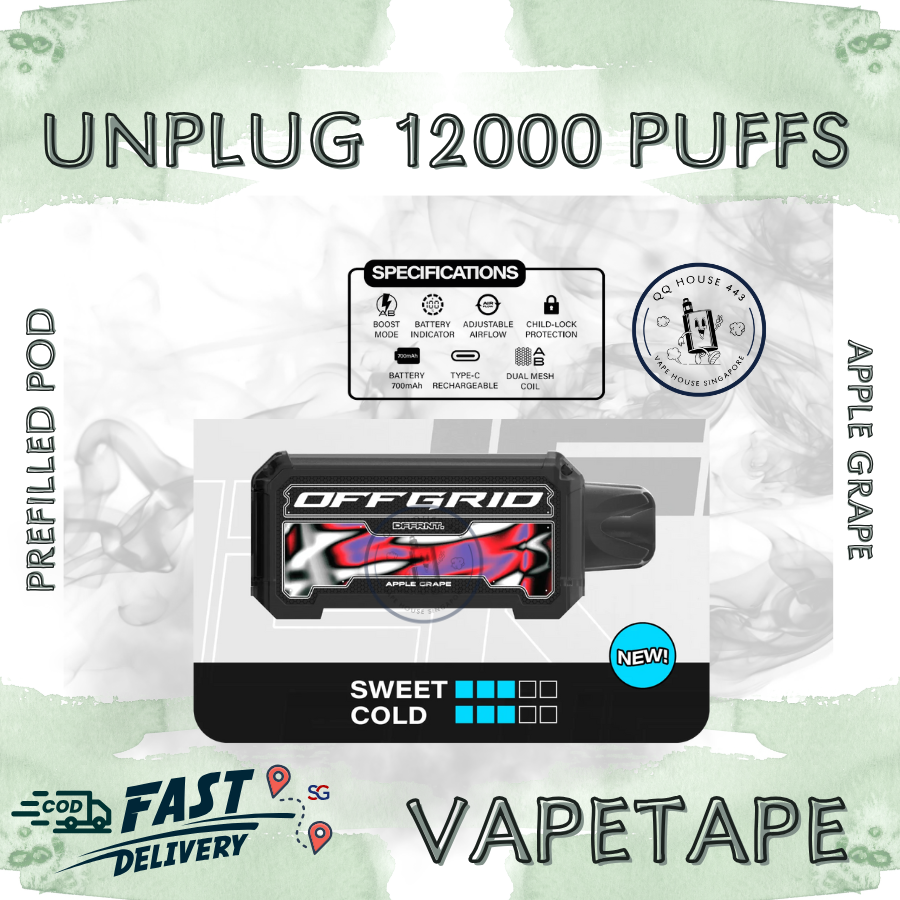 Vapetape Unplug/Offgrid 12000 Puffs disposable vape - Apple Grape