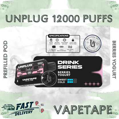 Vapetape Unplug/Offgrid 12000 Puffs disposable vape - Berries Yogurt