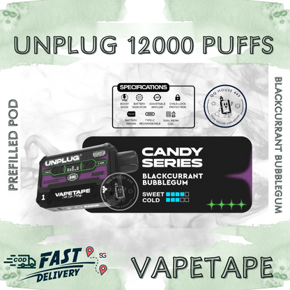 Vapetape Unplug/Offgrid 12000 Puffs disposable vape - Blackcurrant Bubblegum