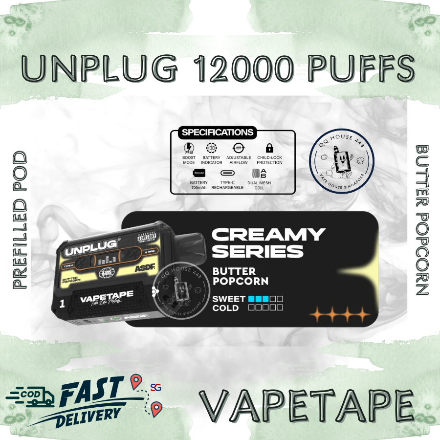 Vapetape Unplug/Offgrid 12000 Puffs disposable vape - Butter Popcorn