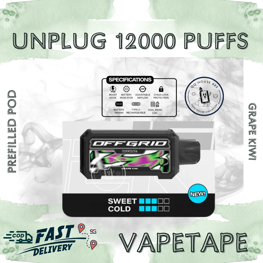 Vapetape Unplug/Offgrid 12000 Puffs disposable vape - Grape Kiwi