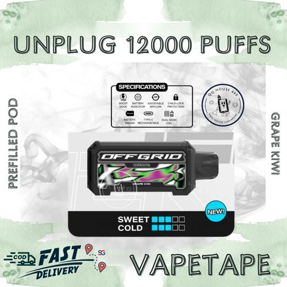Vapetape Unplug/Offgrid 12000 Puffs disposable vape - Grape Kiwi