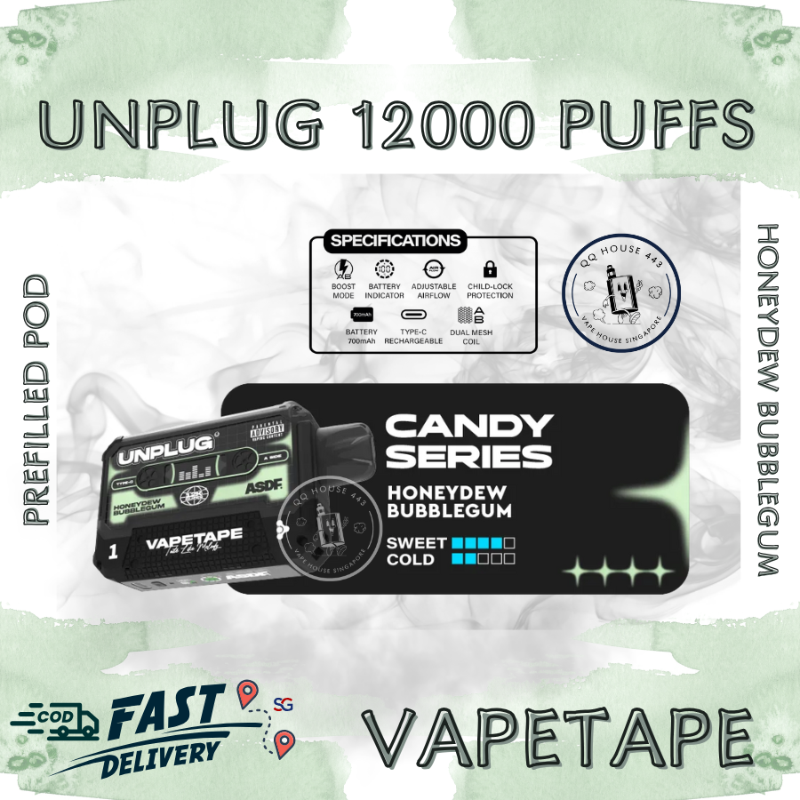 Vapetape Unplug/Offgrid 12000 Puffs disposable vape - Honeydew Bubblegum