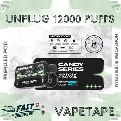 Vapetape Unplug/Offgrid 12000 Puffs disposable vape - Honeydew Bubblegum