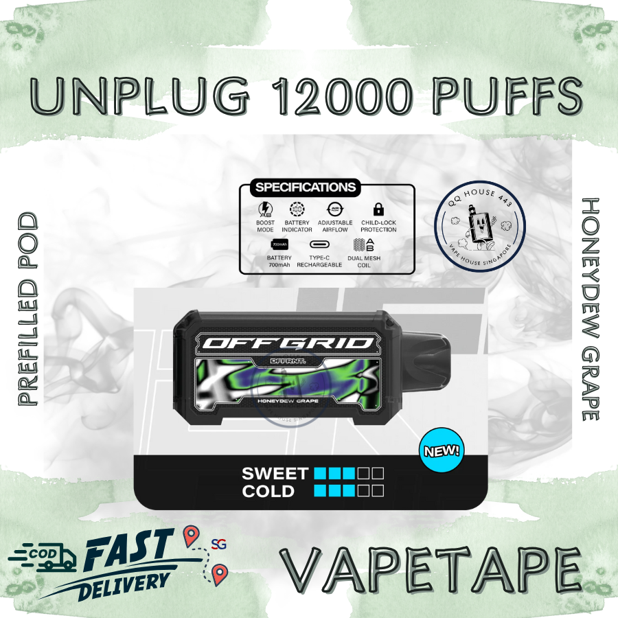 Vapetape Unplug/Offgrid 12000 Puffs disposable vape - Honeydew Grape