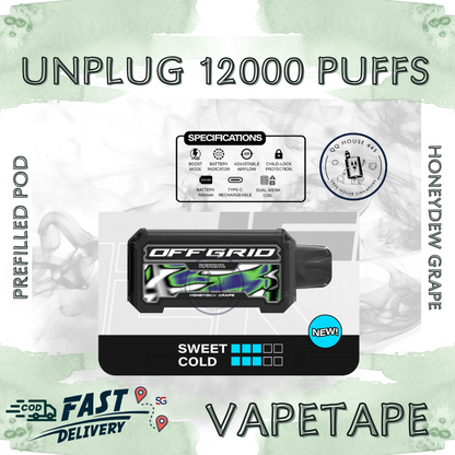 Vapetape Unplug/Offgrid 12000 Puffs disposable vape - Honeydew Grape