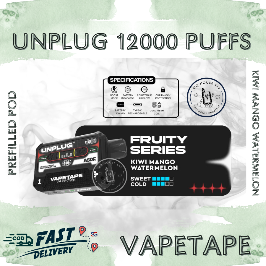 Vapetape Unplug/Offgrid 12000 Puffs disposable vape - Kiwi Mango Watermelon