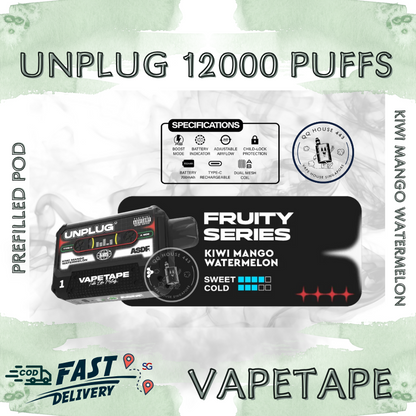Vapetape Unplug/Offgrid 12000 Puffs disposable vape - Kiwi Mango Watermelon