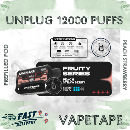 Vapetape Unplug/Offgrid 12000 Puffs disposable vape - Peach Strawberry