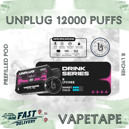 Vapetape Unplug/Offgrid 12000 Puffs disposable vape - R Lychee