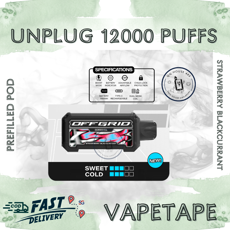 Vapetape Unplug/Offgrid 12000 Puffs disposable vape - Strawberry Blackcurrant