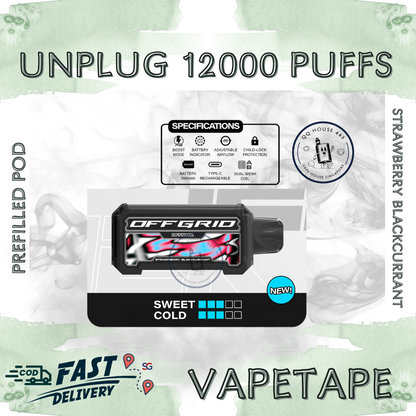 Vapetape Unplug/Offgrid 12000 Puffs disposable vape - Strawberry Blackcurrant