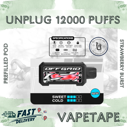 Vapetape Unplug/Offgrid 12000 Puffs disposable vape - Strawberry Burst