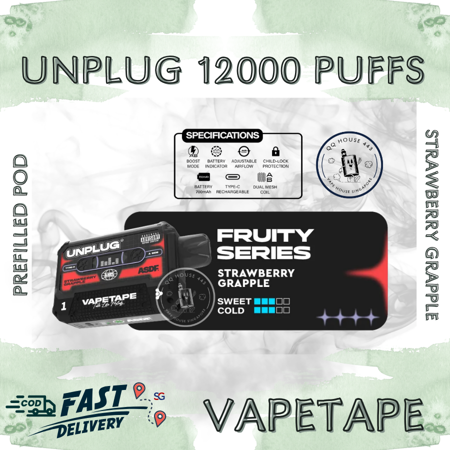 Vapetape Unplug/Offgrid 12000 Puffs disposable vape - Strawberry Grapple