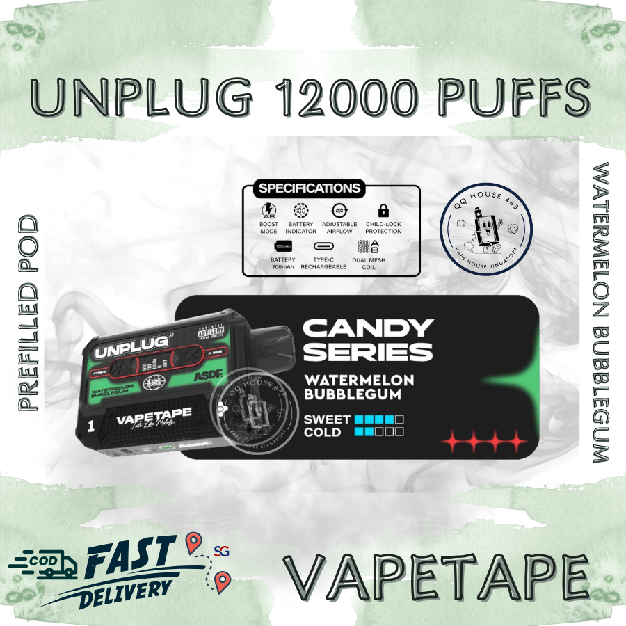 Vapetape Unplug/Offgrid 12000 Puffs disposable vape - Watermelon Bubblegum