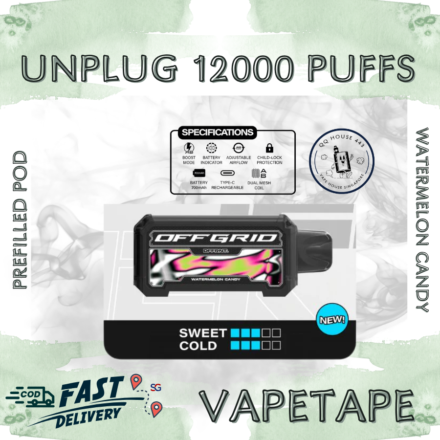 Vapetape Unplug/Offgrid 12000 Puffs disposable vape - Watermelon Candy